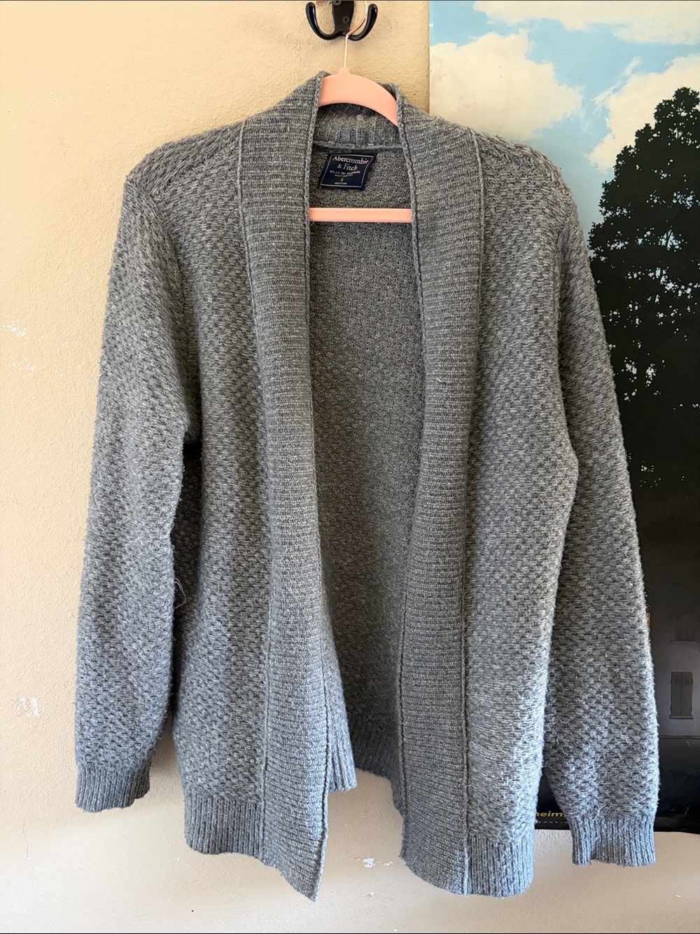 Abercrombie & Fitch Men's Gray Shawl-Collar Knit Cardigan
